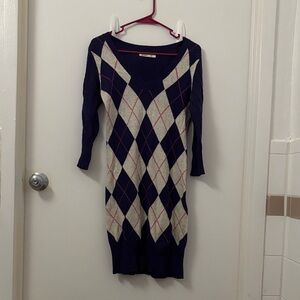 Old Navy Long Sleeve Argyle Dress - Navy and Cream